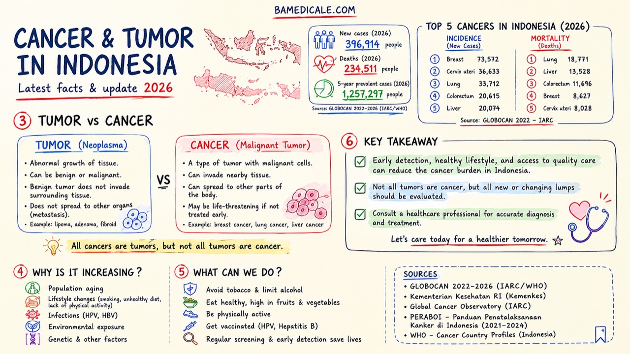 Cancer and tumor in Indonesia 2026 public health infographic